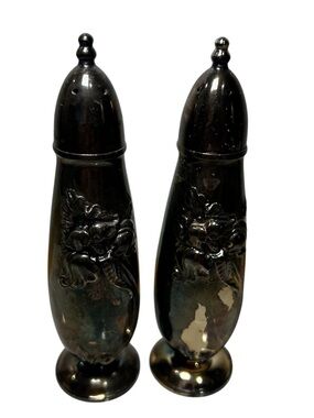 Salt Pepper Shakers Silver Plated Pair 1953 Community White Orchid 5 1/4”Salt